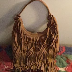 Joy Folie Brown Fringed Purse. Small. Zippered and lined 6”x4”. Cute.